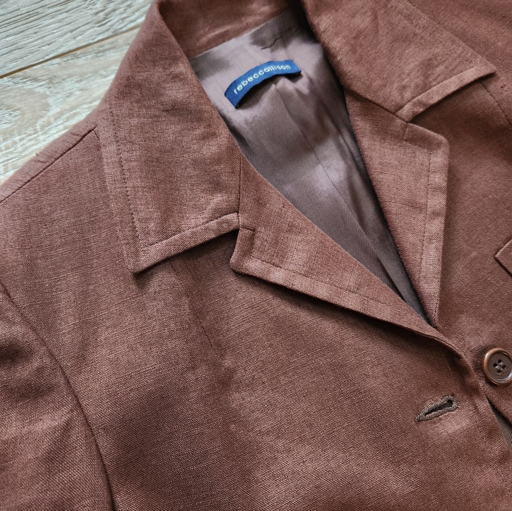 Chocolate brown linen blazer - Picture 4 of 6